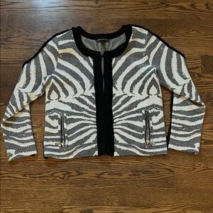 Zebra Print Cardigan with Black Trim